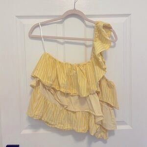 Maeve Anthropologie Yellow One Shoulder Blouse Size L
